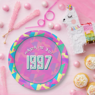 Prato De Papel Aniversário de 30 anos retrô estilo Memphis de 199