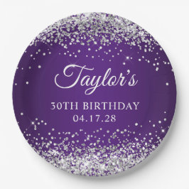 Prato De Papel Aniversário de 30 anos Roxo Roxo-Real