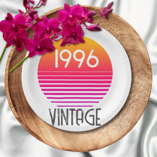 Prato De Papel Aniversário de 30 anos Vintage 1996 Neon Retro Fai