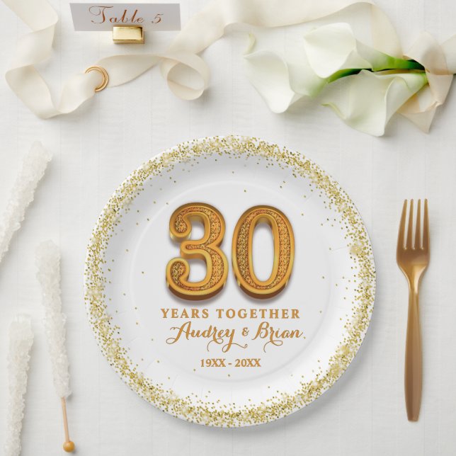 Prato De Papel Aniversário de 30 Personalizado (Casamento)