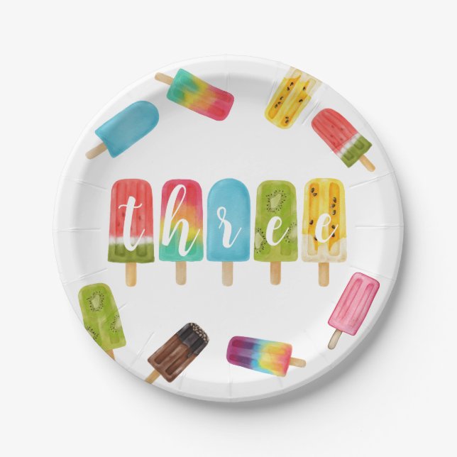 Prato De Papel Aniversário de 3 anos de Aniversário Pop (Frente)