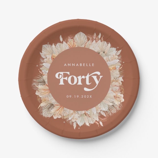 Prato De Papel aniversário de 40 anos botânico pampas-terracotta  (Frente)