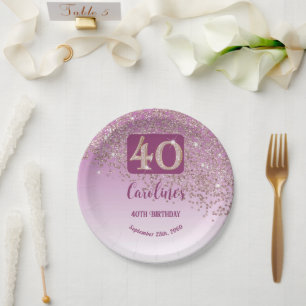 Prato De Papel aniversário de 40 anos Chic Falling Rosa Dourado G