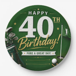 Prato De Papel Aniversário de 40 anos de golfe no verde