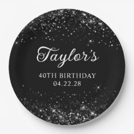 Prato De Papel Aniversário de 40 anos de preto brilhante