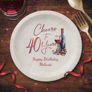 Prato De Papel Aniversário de 40 anos de vinho de animação