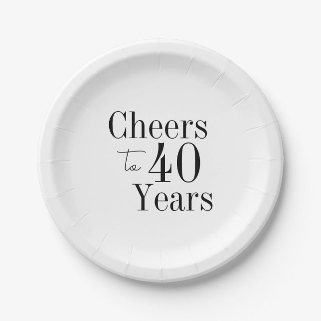 Prato De Papel aniversário de 40 anos para 40 anos Festa Branca N (Frente)