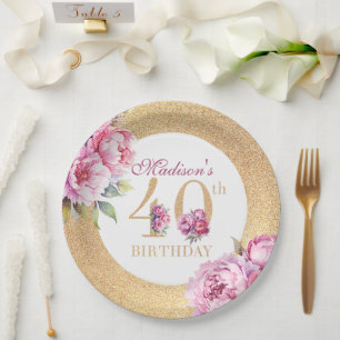 Prato De Papel Aniversário de 40 anos personalizadas de luxo, ped