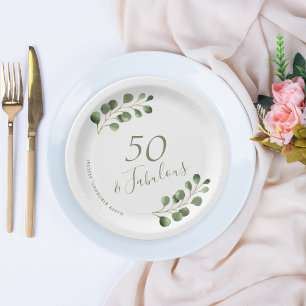 Prato De Papel aniversário de 50 anos nome personalizado elegante