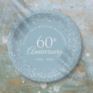 Prato De Papel Aniversário de 60 anos de Casamento Corações de Am