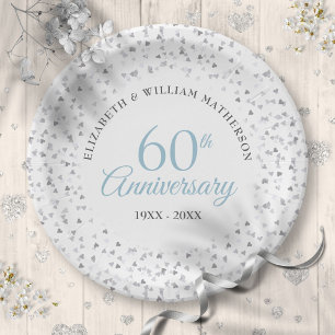 Prato De Papel Aniversário de 60 Anos de Casamento Corações de Am
