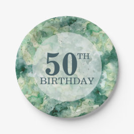 Prato De Papel Aniversário de Abstrato Verde Moderno