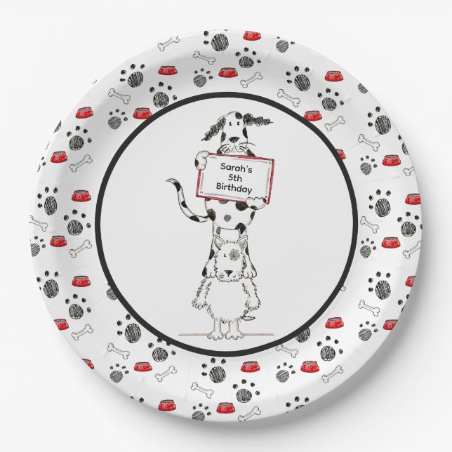 Prato De Papel Aniversário de Acrobatas de Cães Fofos Personaliza (Frente)