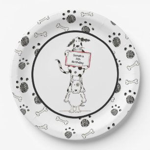 Prato De Papel Aniversário de Acrobatas de Cães Fofos Personaliza