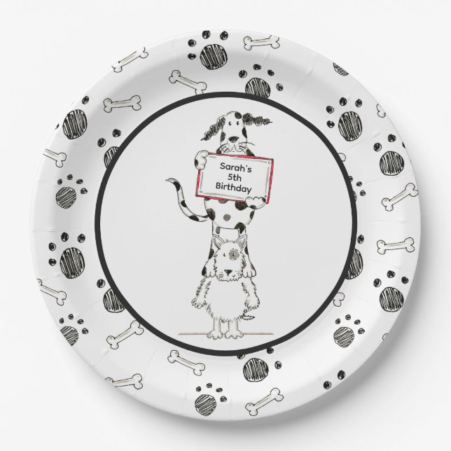 Prato De Papel Aniversário de Acrobatas de Cães Fofos Personaliza (Frente)