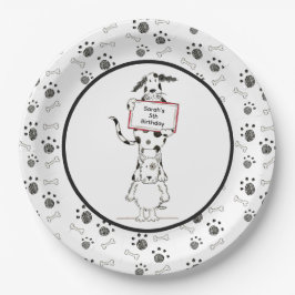 Prato De Papel Aniversário de Acrobatas de Cães Fofos Personaliza