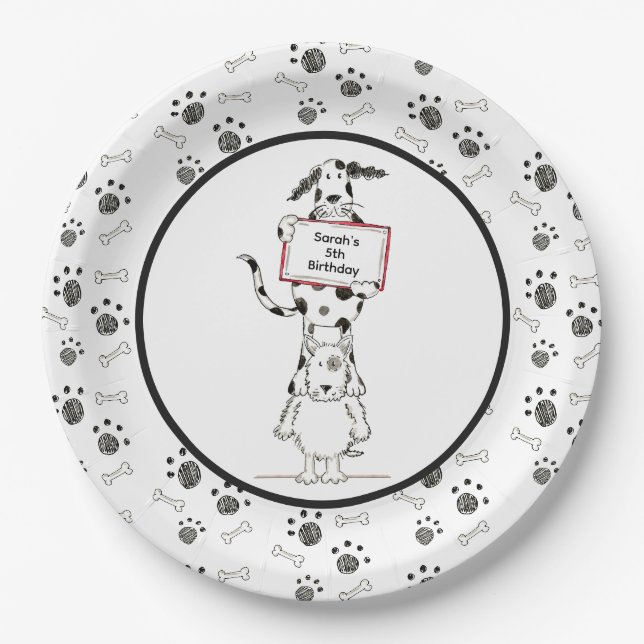 Prato De Papel Aniversário de Acrobatas de Cães Fofos Personaliza (Frente)