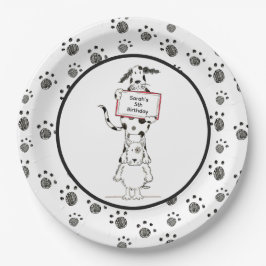 Prato De Papel Aniversário de Acrobatas de Cães Fofos Personaliza