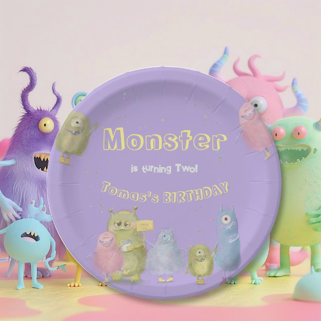Prato De Papel Aniversário de Amigos Engraçado Monstros (Criador carregado)