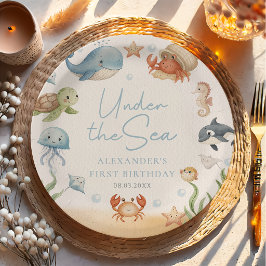 Prato De Papel Aniversário de Animais Marinhos Sob o Mar