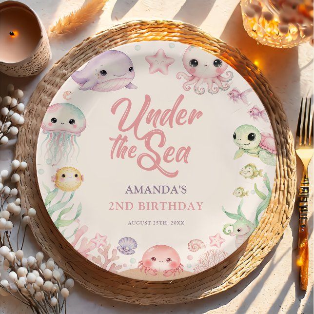Prato De Papel Aniversário de Animais Marinhos Sob o Mar (Criador carregado)