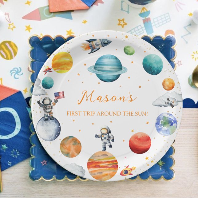 Prato De Papel Aniversário de Astronauta Espacial (Criador carregado)