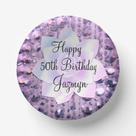 Prato De Papel Aniversário de Boca-rosa e roxa