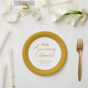 Prato De Papel Aniversário de Casamento de 50 Anos Minimal Modern