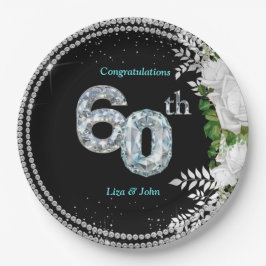 Prato De Papel Aniversário de Casamento do Elegante 60º Diamond