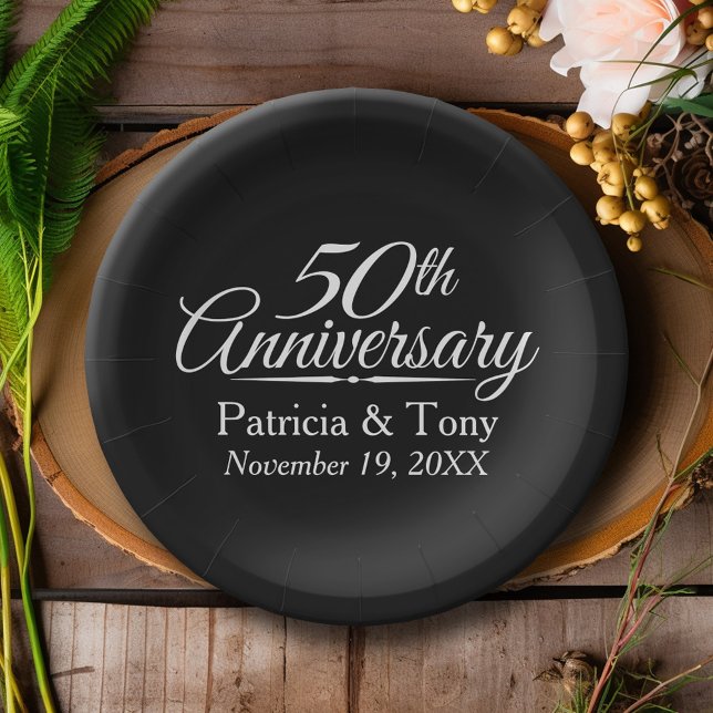 Prato De Papel Aniversário de Casamento do Ouro 50º Personalizado (Personalized Wedding Anniversary Party Plates)