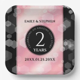 Prato De Papel Aniversário de Casamento do Rosa Quartz Elegante