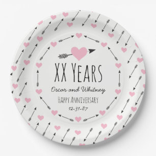 Prato De Papel Aniversário de Casamento Personalizado por Coraçõe