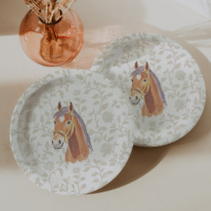 Prato De Papel Aniversário de Cavalo Castanho Neutro