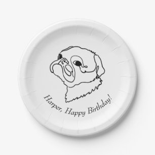 Prato De Papel Aniversário de Celebração de Pug Personalizável