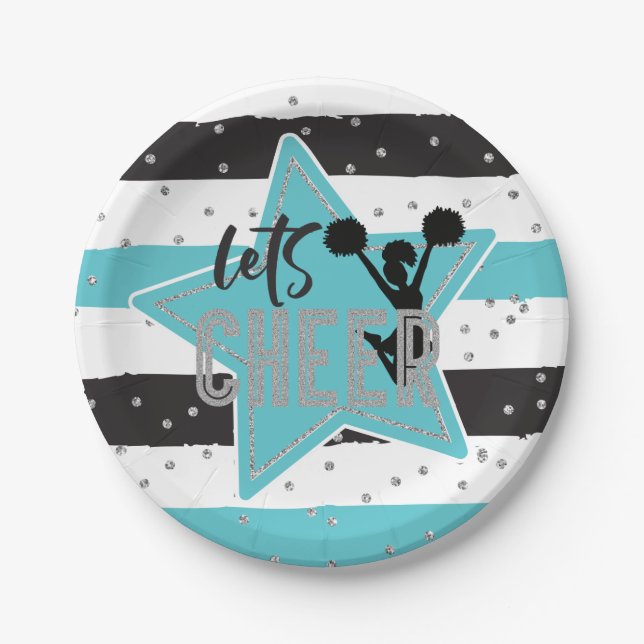 Prato De Papel Aniversário de Cheerhead Blue Silver Black Chethda (Frente)