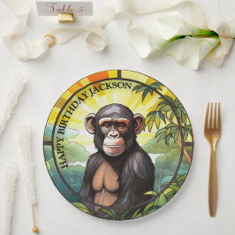Prato De Papel Aniversário de Chimpanzé Africano
