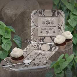 Prato De Papel Aniversário de Cobra de Impressão Animal