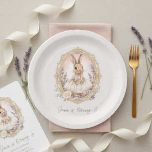 Prato De Papel Aniversário de Coelho em Aquarela Elegante