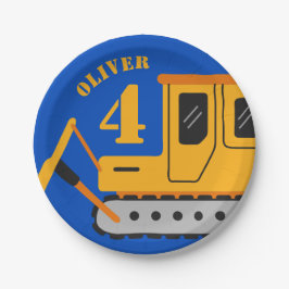 Prato De Papel Aniversário de Construção de Crianças Azuis e Cute