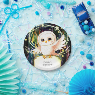 Prato De Papel Aniversário de Coruja Mágica Colorida