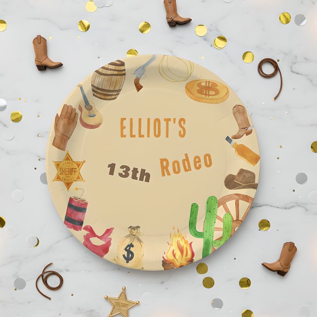 Prato De Papel Aniversário de cowboy de rodeio ocidental (Criador carregado)