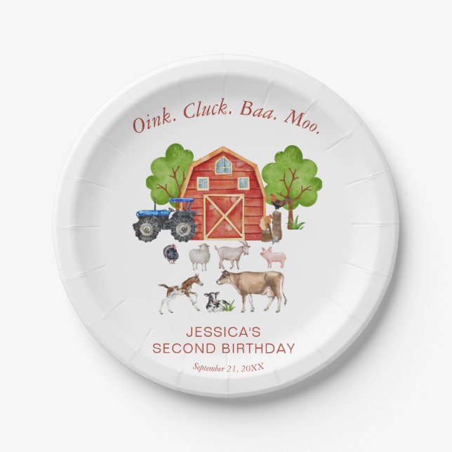 Prato De Papel Aniversário de criança De Animais Da Exploração De (Frente)