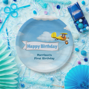 Prato De Papel Aniversário de criança de avião de Viagem de Menin