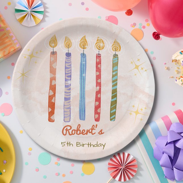 Prato De Papel aniversário de criança de cinco velas de aquarela (Criador carregado)