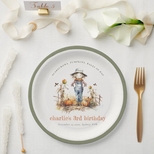 Prato De Papel Aniversário de criança De Colheita De Abóbora Chic (Casamento)