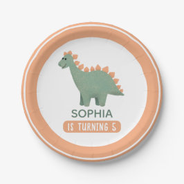 Prato De Papel Aniversário de criança de Dinossauros Rosa Bonitos