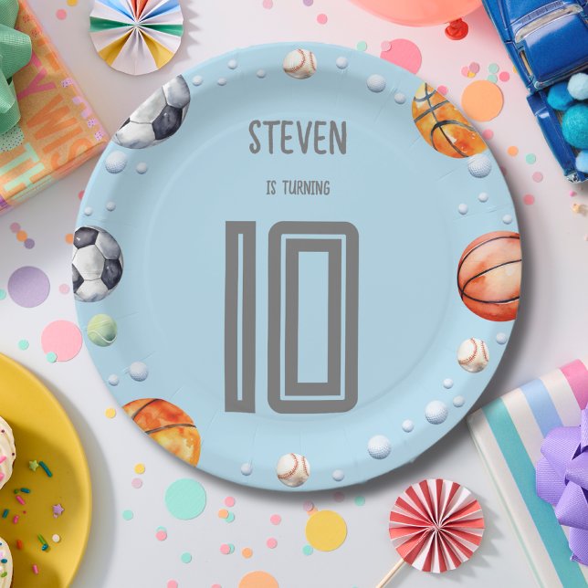 Prato De Papel Aniversário de criança de esportes de esferas (Criador carregado)