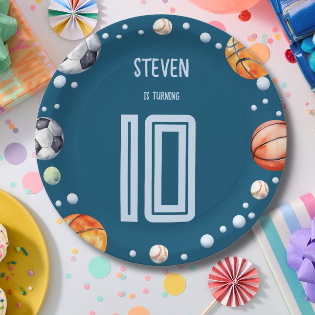 Prato De Papel Aniversário de criança de esportes de esferas (Criador carregado)