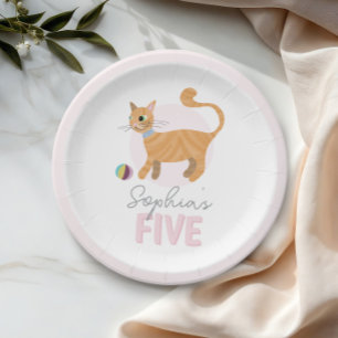 Prato De Papel Aniversário de criança de Gatinhos Rosa E Bonitos