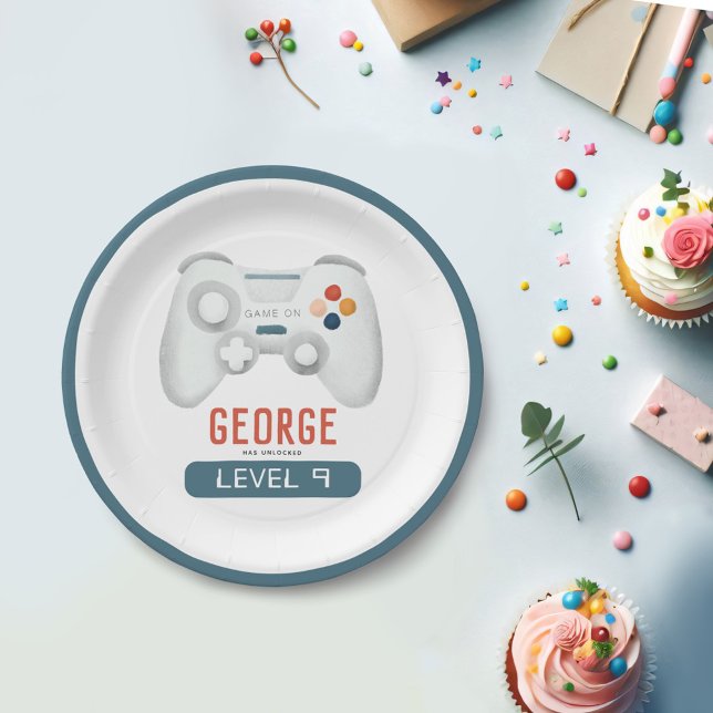 Prato De Papel Aniversário de criança de jogos Legal azul para ra (Criador carregado)